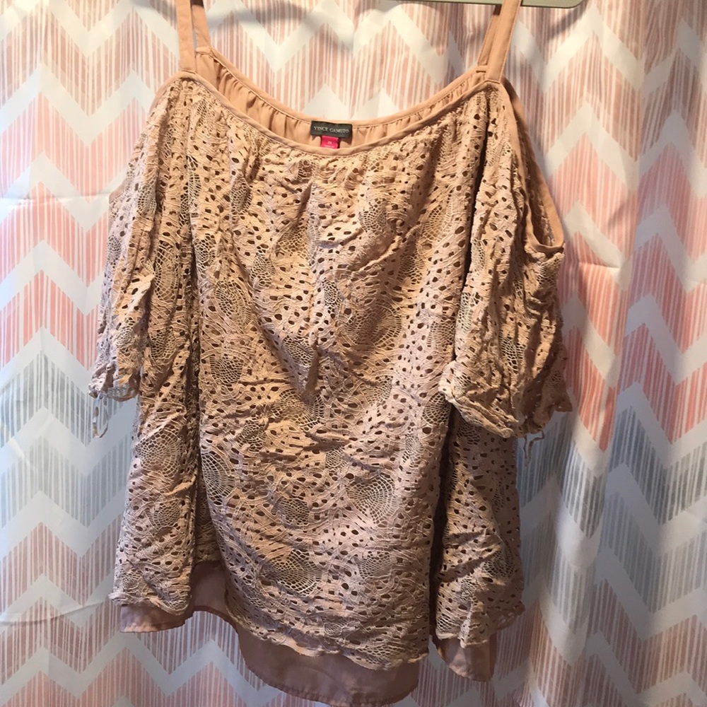 Vince Camuto Pink Lace Cold Shoulder Coral Blouse